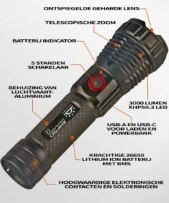 TomorrowNow® XHP50 Oplaadbare LED Zaklamp - USB-C + USB-A - 3.000 Lumen - Powerbank Functie - Battery Management System - Waterdicht -Bo Camp Goedkope Winkel 1000x1200 13