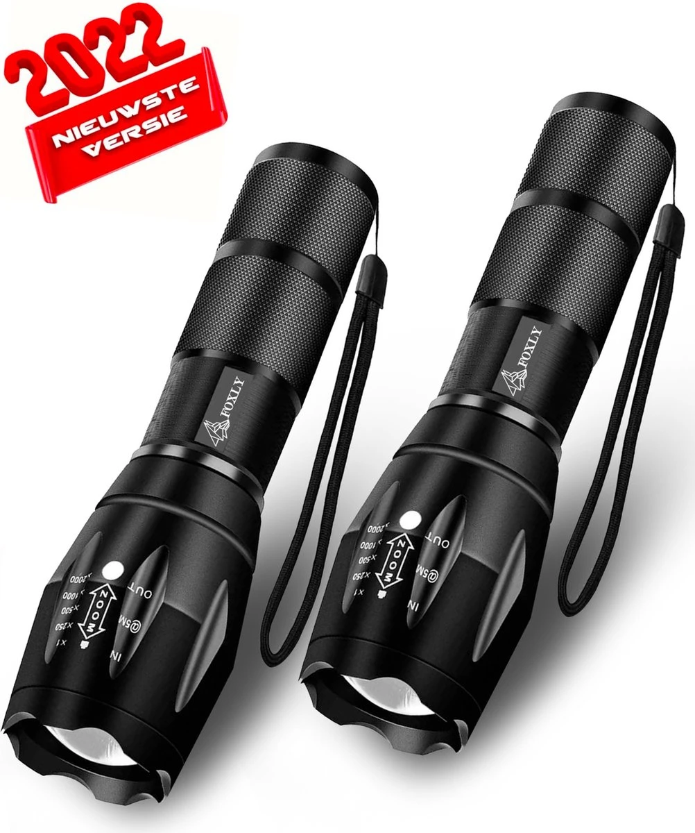 FOXLY 2 X Militaire LED Zaklamp (inclusief Batterij En Oplader) - Waterproof - Schokbestendig - Opbergdoos - 2 Stuks 1 FOXLY 2 X Militaire LED Zaklamp (inclusief Batterij En Oplader) - Waterproof - Schokbestendig - Opbergdoos - 2 Stuks