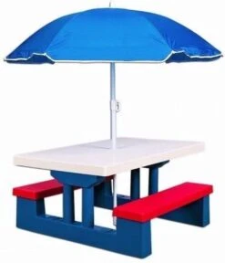 Merkloos Kinder Picknicktafel Met Parasol - Blauw -Bo Camp Goedkope Winkel 1030x1200 1