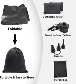 Opblaasbaar Matras Voor In De Auto, Opblaasbaar Bed, Opvouwbaar, Comfortabele Autostoel, Automatras Met Elektrische Luchtpomp En 3 Adapters, 2 Kussens En Draagtas, Voor Camping, Reizen (zwart) -Bo Camp Goedkope Winkel 1093x1200 2