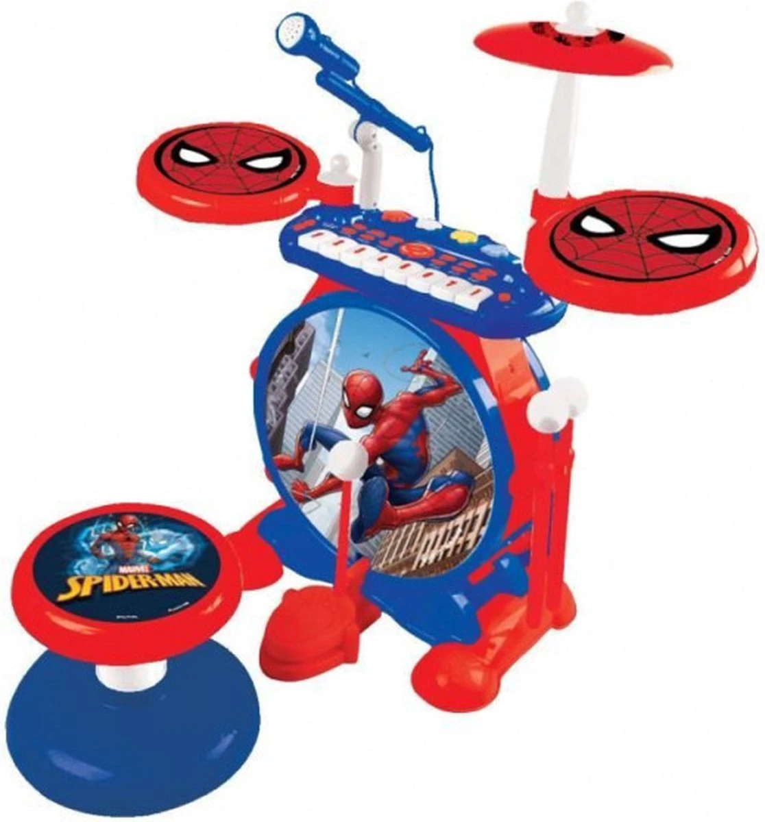 Lexibook Spider-Man Elektronische Drumkit Voor Kinderen, Realistisch Drumgeluid, 8-toetsen Toetsenbord, Mp3-stekker, Inclusief Stoel, Blauw/rood, K610SP 2 Lexibook Spider-Man Elektronische Drumkit Voor Kinderen, Realistisch Drumgeluid, 8-toetsen Toetsenbord, Mp3-stekker, Inclusief Stoel, Blauw/rood, K610SP - Afbeelding 2