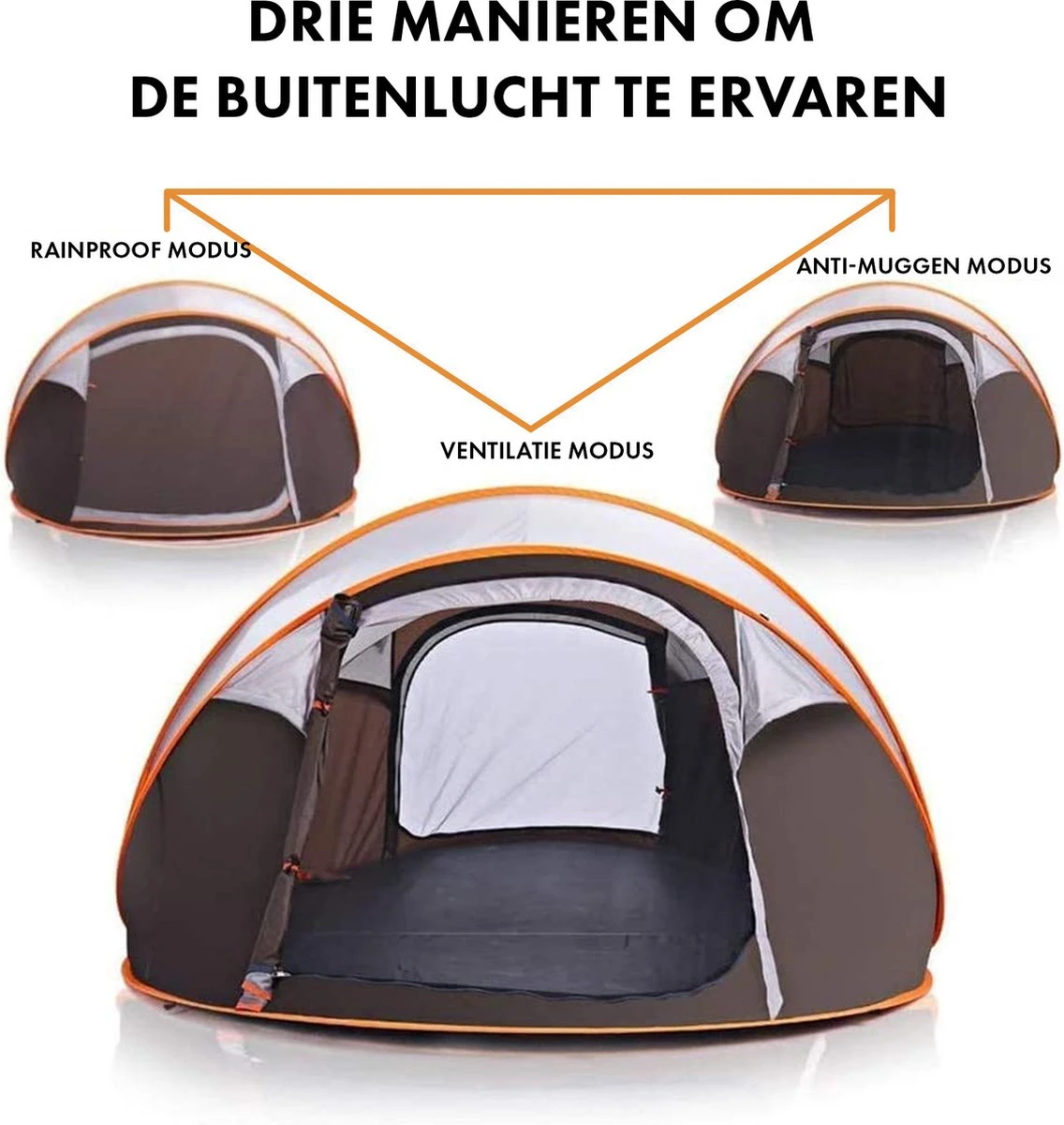 Fly Lab Luxe Pop Up Tent - Kampeer Tent - Grijs/Oranje - 4 Persoons 5 Fly Lab Luxe Pop Up Tent - Kampeer Tent - Grijs/Oranje - 4 Persoons - Afbeelding 5