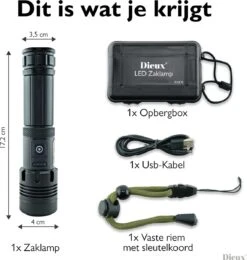 Dieux - Militaire Led Zaklamp - Oplaadbaar - IP44 Waterdicht En Schokbestendig - 7 Lichtstanden - Opbergbox - Outdoor Kamperen - Survival - Gadgets - Pasen -Bo Camp Goedkope Winkel 1141x1200 8