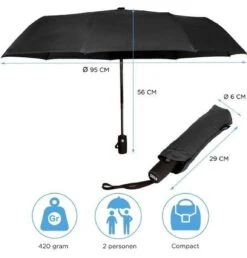 Merkloos Automatische Stormparaplu - Paraplu – Opvouwbaar & Windproof Tot 100km P/u - Ø 95 Cm - Zwart -Bo Camp Goedkope Winkel 1149x1200 4