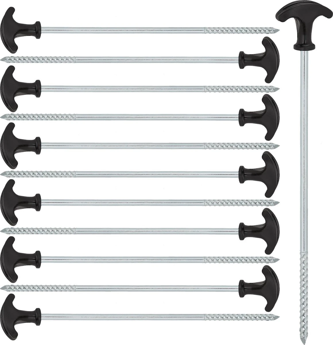 Relaxdays Tentharingen - Haringen - Schroefharingen - T-haring - 12 Stuks - Grondpennen - Zwart 1 Relaxdays Tentharingen - Haringen - Schroefharingen - T-haring - 12 Stuks - Grondpennen - Zwart