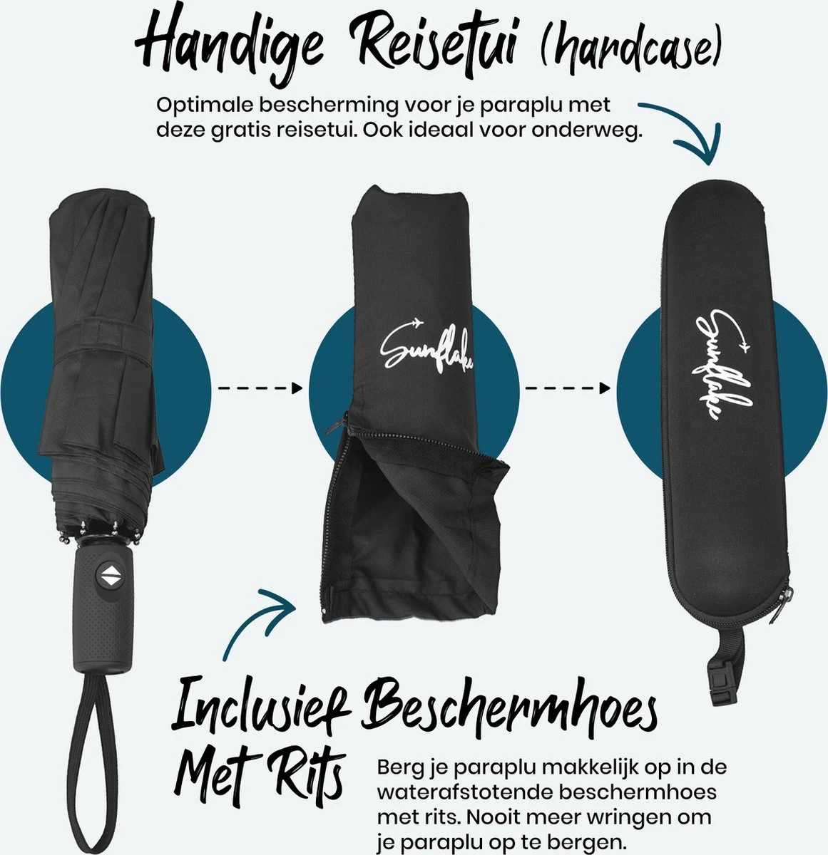 Sunflake Stormparaplu Opvouwbaar - Stormbestendig Tot 140km/u - Automatisch Uitklapbaar - Incl. Beschermhoes En Reisetui - Zwart 2 Sunflake Stormparaplu Opvouwbaar - Stormbestendig Tot 140km/u - Automatisch Uitklapbaar - Incl. Beschermhoes En Reisetui - Zwart - Afbeelding 2