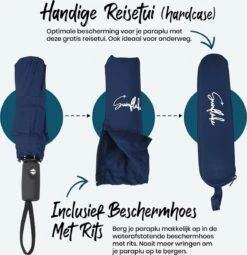 Sunflake Stormparaplu Opvouwbaar - Stormbestendig Tot 140km/u - Automatisch Uitklapbaar - Incl. Beschermhoes En Reisetui - Blauw -Bo Camp Goedkope Winkel 1161x1200 6