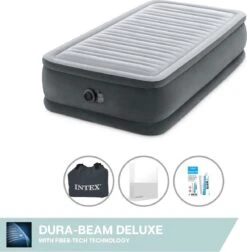 Intex Luchtbed - 1-Persoons - 99 X 191 X 46 Cm - Grijs - Met Ingebouwde Pomp, Hoeslaken Wit En Reparatieset