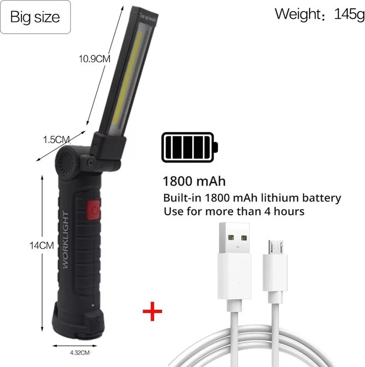 TLVX LED Werklamp Oplaadbaar Groot - Accu LED Lamp - LED Zaklamp - Magneet LED Lamp - Looplamp LED - Worklight - Garage Lamp - Dimbaar - Haak - Magnetisch - Magneet Voet - Zwenkarm - 2000 Lumen 2 TLVX LED Werklamp Oplaadbaar Groot - Accu LED Lamp - LED Zaklamp - Magneet LED Lamp - Looplamp LED - Worklight - Garage Lamp - Dimbaar - Haak - Magnetisch - Magneet Voet - Zwenkarm - 2000 Lumen - Afbeelding 2