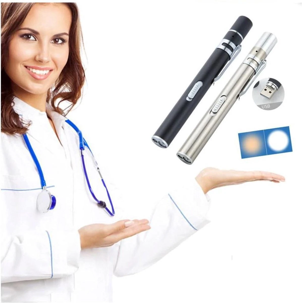 Merkloos 2 Stuks RVS Penlight - Usb Oplaadbare Zaklamp Zwart - Zilverkleur 5 Merkloos 2 Stuks RVS Penlight - Usb Oplaadbare Zaklamp Zwart - Zilverkleur - Afbeelding 5