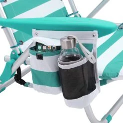 Strandstoel Met Afneembare Hoofdsteun, Draagbare Klapstoel, Campingstoel, Rugleuning Tot 180° Verstelbaar, Met Bekerhouder En Zijvak, Groene En Witte Strepen GCB62JW -Bo Camp Goedkope Winkel 1199x1200 1