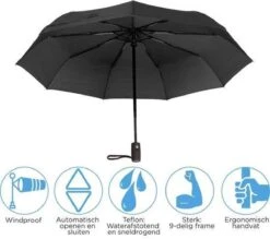 HK-Goodies- Automatische Stormparaplu - Paraplu - Automatisch, Opvouwbaar & Windproof Tot 100km P/u - Inclusief Beschermhoes - Ø 95 Cm - Extra Sterk - Dubbele Laag - Zwart -Bo Camp Goedkope Winkel 1200x1066 2