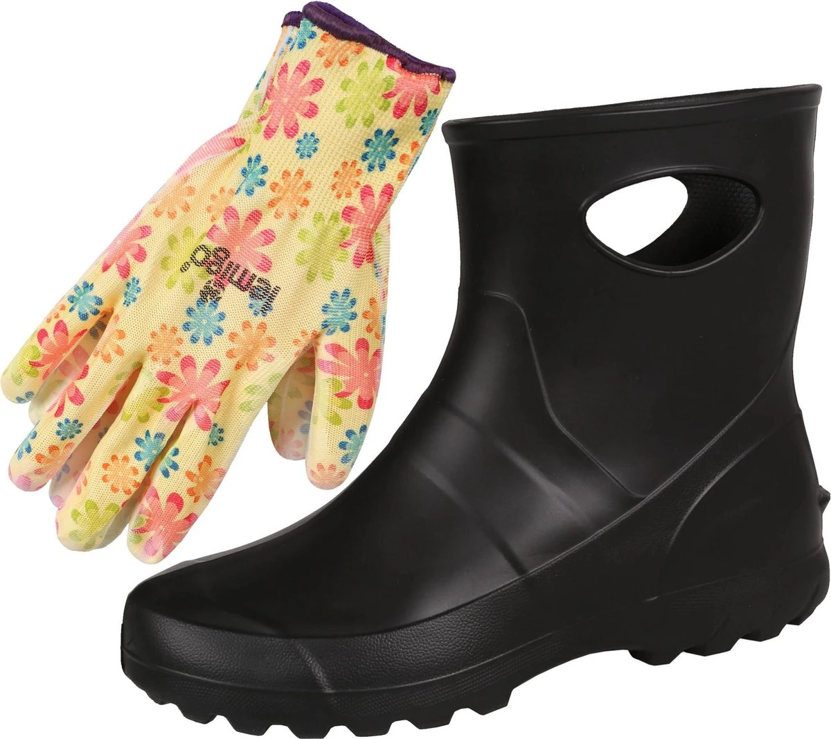 Zwarte Rubberen Dameslaarzen Compleet Met Tuinhandschoenen Maat - 39 1 Zwarte Rubberen Dameslaarzen Compleet Met Tuinhandschoenen Maat - 39