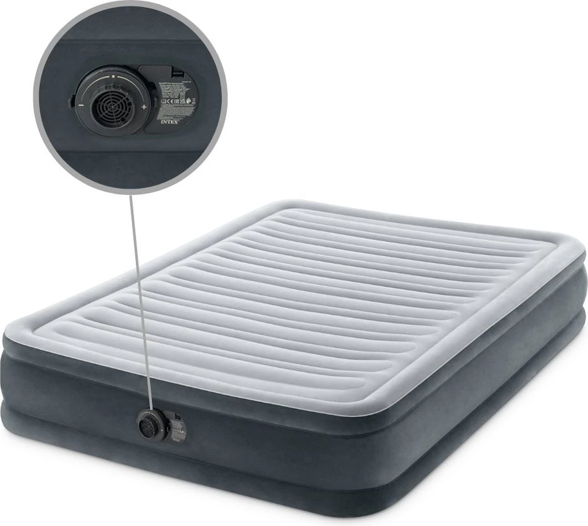 Intex Luchtbed - Twijfelaar - 137 X 191 X 33 Cm - Grijs - Met Ingebouwde Pomp, Hoeslaken Antraciet En Reparatieset 6 Intex Luchtbed - Twijfelaar - 137 X 191 X 33 Cm - Grijs - Met Ingebouwde Pomp, Hoeslaken Antraciet En Reparatieset - Afbeelding 6