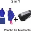 Merkloos 2 IN 1 Poncho En Telefoontas - Luxe Blauw Regenjas-Waterafstotend-Lang Model 135 Cm-Met Koortjes En Ritssluiting-Inclusief Opberg Tas-Geschikt Voor Wandelen, Fietsen, Werk, Hiken En Meer-Regen-Telefoontasje Voor Op De Fiets–Fiets Telefoonhouder–Smart