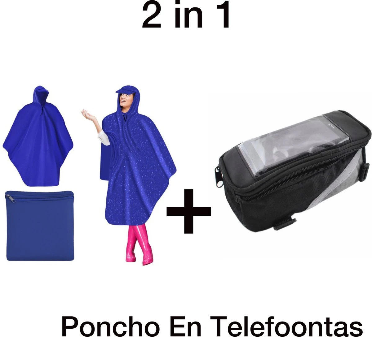 Merkloos 2 IN 1 Poncho En Telefoontas - Luxe Blauw Regenjas-Waterafstotend-Lang Model 135 Cm-Met Koortjes En Ritssluiting-Inclusief Opberg Tas-Geschikt Voor Wandelen, Fietsen, Werk, Hiken En Meer-Regen-Telefoontasje Voor Op De Fiets–Fiets Telefoonhouder–Smart 1 Merkloos 2 IN 1 Poncho En Telefoontas - Luxe Blauw Regenjas-Waterafstotend-Lang Model 135 Cm-Met Koortjes En Ritssluiting-Inclusief Opberg Tas-Geschikt Voor Wandelen, Fietsen, Werk, Hiken En Meer-Regen-Telefoontasje Voor Op De Fiets–Fiets Telefoonhouder–Smart