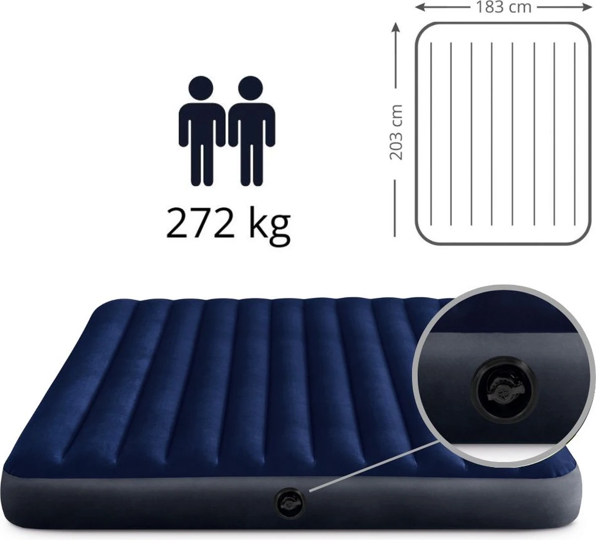 Intex Luchtbedset Intex Luchtbed - 2-Persoons - 183 X 203 X 25 Cm - Blauw + Intex Elektrische Pomp - 650 Liter/min + Hoeslaken Wit + Reparatieset 4 Intex Luchtbedset Intex Luchtbed - 2-Persoons - 183 X 203 X 25 Cm - Blauw + Intex Elektrische Pomp - 650 Liter/min + Hoeslaken Wit + Reparatieset - Afbeelding 4