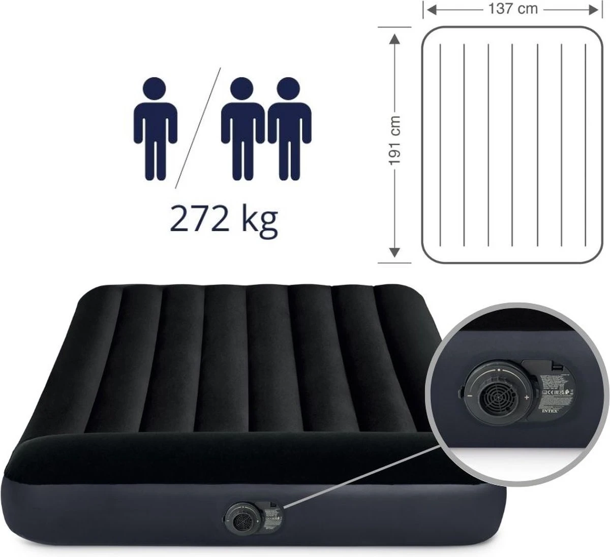 Intex Luchtbed - Twijfelaar - 137 X 191 X 25 Cm - Blauw - Met Ingebouwde Pomp, Hoeslaken Antraciet En Reparatieset 6 Intex Luchtbed - Twijfelaar - 137 X 191 X 25 Cm - Blauw - Met Ingebouwde Pomp, Hoeslaken Antraciet En Reparatieset - Afbeelding 6