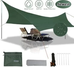 Merkloos BRGOOD Tarps - Shelter - Rechthoek - 240*220cm - Waterdicht - Met Scheerlijnen En Haringen - Geen Stokken - Voor Kamperen - Groen -Bo Camp Goedkope Winkel 1200x1098 15