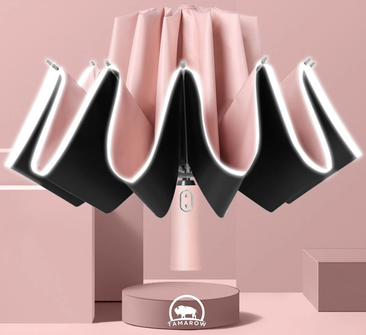 Tamarow™ Automatische Opvouwbare Paraplu - Omgekeerd Design - Windproof - Lichtgewicht - Reflectie - Omgekeerd Design - Roze 3 Tamarow™ Automatische Opvouwbare Paraplu - Omgekeerd Design - Windproof - Lichtgewicht - Reflectie - Omgekeerd Design - Roze - Afbeelding 3