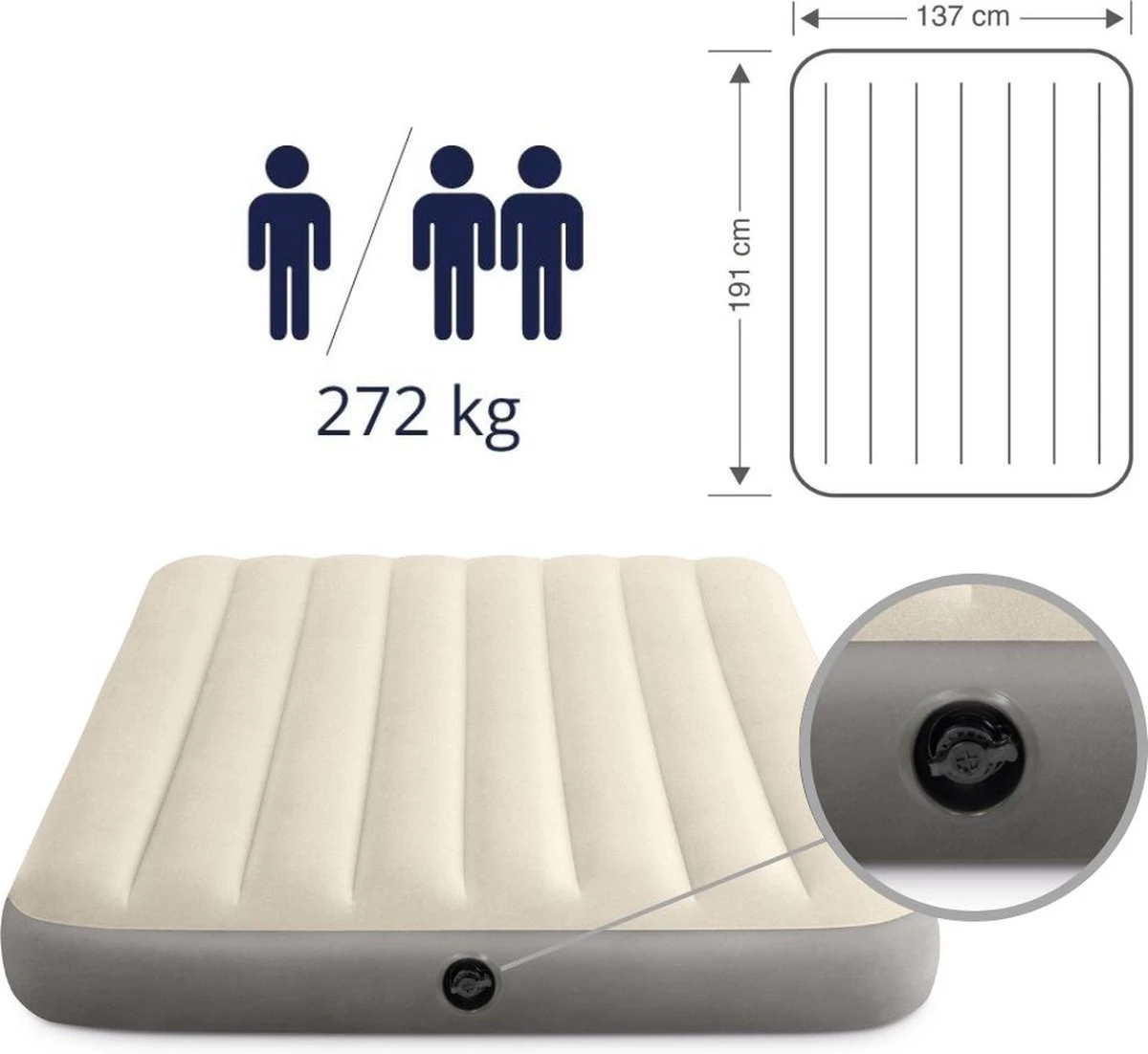 Intex Luchtbedset Intex Luchtbed - Twijfelaar - 137 X 191 X 25 Cm - Beige + Intex Elektrische Pomp - 650 Liter/min + Hoeslaken Zwart + Reparatieset 5 Intex Luchtbedset Intex Luchtbed - Twijfelaar - 137 X 191 X 25 Cm - Beige + Intex Elektrische Pomp - 650 Liter/min + Hoeslaken Zwart + Reparatieset - Afbeelding 5