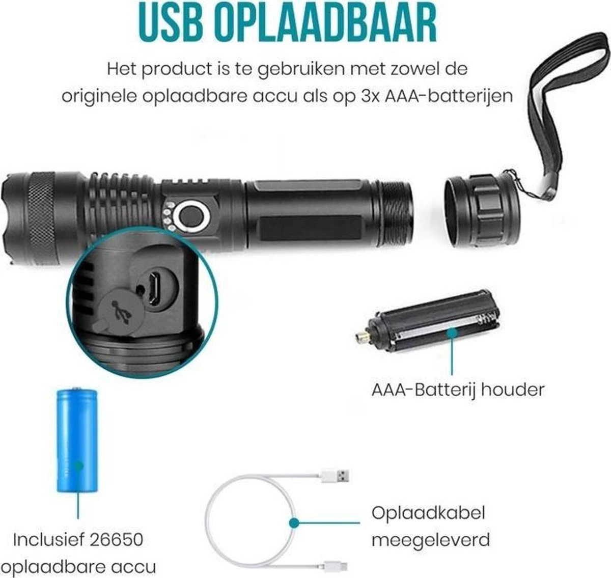 Kensun - High Power XHP70 - Oplaadbare Led Zaklamp - Camping En Outdoor - 8000 Lumen - 600 Meter Bereik 6 Kensun - High Power XHP70 - Oplaadbare Led Zaklamp - Camping En Outdoor - 8000 Lumen - 600 Meter Bereik - Afbeelding 6