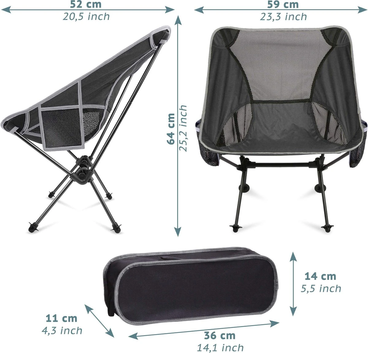 Smartpeas Camping Stoel Van Stevig 600D Polyester En Aluminium - Lichtgewicht En Opvouwbaar - Camping Gadget Inclusief Zijzakken +Plus: Strandmat & Draagtas 6 Smartpeas Camping Stoel Van Stevig 600D Polyester En Aluminium - Lichtgewicht En Opvouwbaar - Camping Gadget Inclusief Zijzakken +Plus: Strandmat & Draagtas - Afbeelding 6