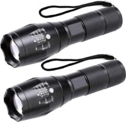 FlinQ 2-pack Militaire LED Zaklamp - 2 Zaklampen - 2000 Lumen - Zwart