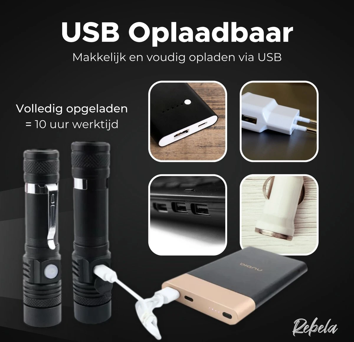 Rebela | Zaklamp Led Oplaadbaar | Flashlight Rechargeable | Waterproof Military Flashlight | Zaklamp 1200 Lumen | Inzoombaar | Oplaadbaar | Inclusief 1 Stuk Oplaadbare Batterij 18650 | Zwart 4 Rebela | Zaklamp Led Oplaadbaar | Flashlight Rechargeable | Waterproof Military Flashlight | Zaklamp 1200 Lumen | Inzoombaar | Oplaadbaar | Inclusief 1 Stuk Oplaadbare Batterij 18650 | Zwart - Afbeelding 4