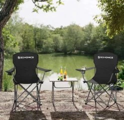 MIRA Home - Campingstoel Set Van 2 Inklapbaar - Klapstoel Met Robuust Frame - Met Flessenhouder - 76 X 51.5 X 95.5 Cm - Zwart -Bo Camp Goedkope Winkel 1200x1166