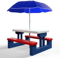 Merkloos Kinder Picknicktafel Met Parasol - Blauw -Bo Camp Goedkope Winkel 1200x1167