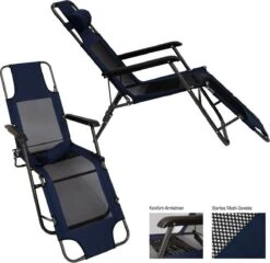 Ligstoel 180x60cm - Opvouwbaar Campingstoel Ligbed Strandstoel Tuinstoel Vouwligstoel Blauw -Bo Camp Goedkope Winkel 1200x1168 1