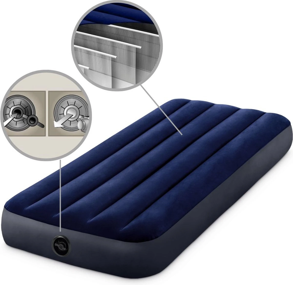 Intex Luchtbedset Intex Luchtbed - 1-Persoons - 76 X 191 X 25 Cm - Blauw + Intex Elektrische Pomp - 650 Liter/min + Hoeslaken Antraciet + Reparatieset 5 Intex Luchtbedset Intex Luchtbed - 1-Persoons - 76 X 191 X 25 Cm - Blauw + Intex Elektrische Pomp - 650 Liter/min + Hoeslaken Antraciet + Reparatieset - Afbeelding 5