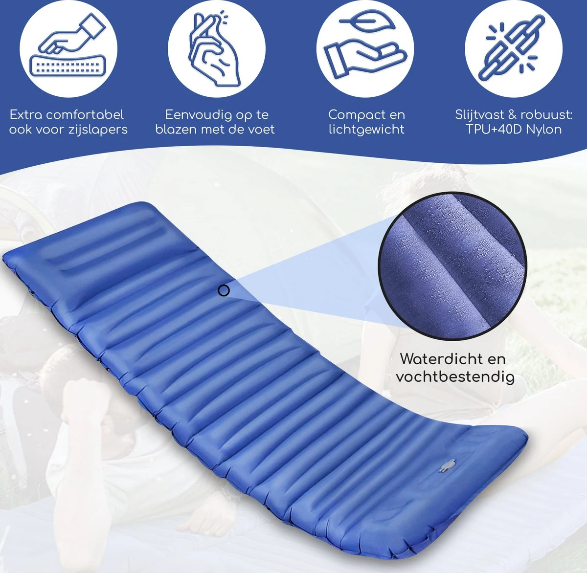 Hikr® Slaapmat 10cm+ Dikte - Comfortabel Luchtmatras - Zelfopblazend Met De Voet - TPU+40D Nylon - Slaapmatje Eenpersoons En Uit Te Breiden Tot Tweepersoons - Slaapmat Met Ingebouwde Pomp 2 Hikr® Slaapmat 10cm+ Dikte - Comfortabel Luchtmatras - Zelfopblazend Met De Voet - TPU+40D Nylon - Slaapmatje Eenpersoons En Uit Te Breiden Tot Tweepersoons - Slaapmat Met Ingebouwde Pomp - Afbeelding 2