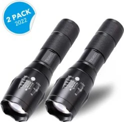 TIGIOO Zaklamp LED Oplaadbaar - 2 PACK - Incl. Oplader & Batterij & Koffertje - Zaklamp Militaire