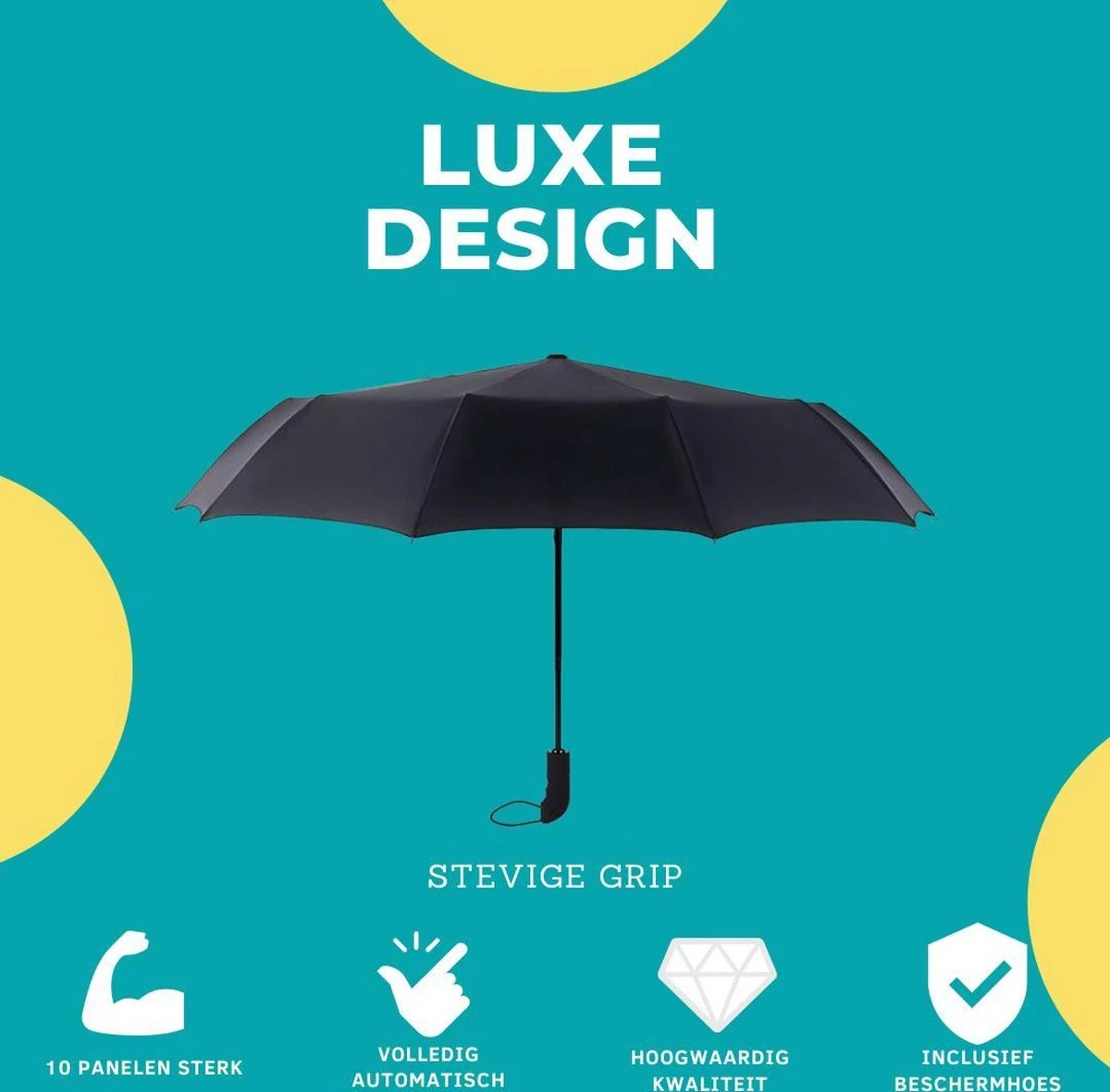 Paraplu - Stormparaplu - Opvouwbaar - Storm- En Regenbestendig - Automatisch Uitklapbaar - Zwart 2 Paraplu - Stormparaplu - Opvouwbaar - Storm- En Regenbestendig - Automatisch Uitklapbaar - Zwart - Afbeelding 2