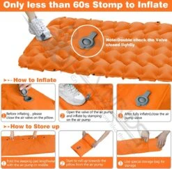 LVNRIDS Isomat, Zelfopblazend, Ultralicht, Luchtmatras, Camping, Zelfopblaasbaar, Opblaasbaar Matras, 3,9 Inch Dik, Met Voetperspomp En Kussen, Voor Camping, Reizen, Outdoor, Wandelen, Strand, Oranje -Bo Camp Goedkope Winkel 1200x1182 11
