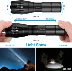 TIGIOO Zaklamp LED Oplaadbaar - 2 PACK - Incl. Oplader & Batterij & Koffertje - Zaklamp Militaire 18 TIGIOO Zaklamp LED Oplaadbaar - 2 PACK - Incl. Oplader & Batterij & Koffertje - Zaklamp Militaire -Bo Camp Goedkope Winkel 1200x1184 14
