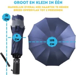 Stormparaplu - Paraplu - Opvouwbaar - Reflecterend - Automatisch Omgekeerd Uitklapsysteem - Windbestendig Tot 140 Km/h - Incl. Luxe Beschermhoes -Bo Camp Goedkope Winkel 1200x1186 10