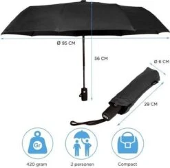 HK-Goodies- Automatische Stormparaplu - Paraplu - Automatisch, Opvouwbaar & Windproof Tot 100km P/u - Inclusief Beschermhoes - Ø 95 Cm - Extra Sterk - Dubbele Laag - Zwart -Bo Camp Goedkope Winkel 1200x1187 9
