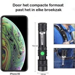 Qtronic Zaklamp LED Oplaadbaar Met Zoomfunctie - Militaire Zaklamp - Waterdicht - USB Oplaadbaar (inclusief Oplaadkabel & Batterij). 9 Qtronic Zaklamp LED Oplaadbaar Met Zoomfunctie - Militaire Zaklamp - Waterdicht - USB Oplaadbaar (inclusief Oplaadkabel & Batterij). -Bo Camp Goedkope Winkel 1200x1188 7