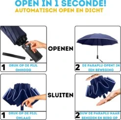 Stormparaplu - Paraplu - Opvouwbaar - Reflecterend - Automatisch Omgekeerd Uitklapsysteem - Windbestendig Tot 140 Km/h - Incl. Luxe Beschermhoes -Bo Camp Goedkope Winkel 1200x1191 8