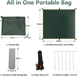 Merkloos BRGOOD Tarps - Shelter - Rechthoek - 240*220cm - Waterdicht - Met Scheerlijnen En Haringen - Geen Stokken - Voor Kamperen - Groen -Bo Camp Goedkope Winkel 1200x1192 10