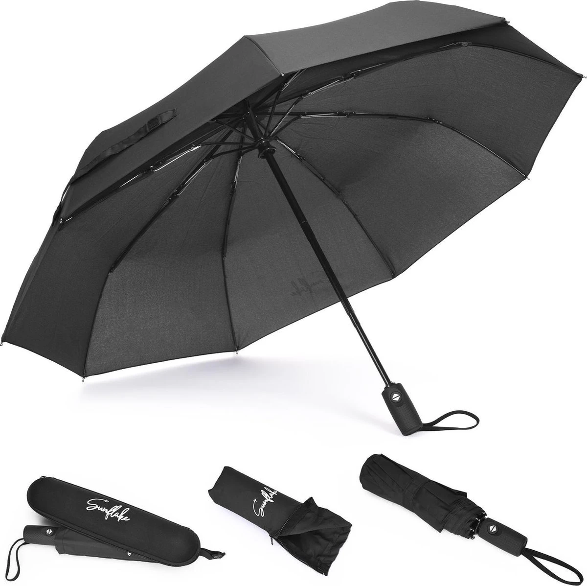 Sunflake Stormparaplu Opvouwbaar - Stormbestendig Tot 140km/u - Automatisch Uitklapbaar - Incl. Beschermhoes En Reisetui - Zwart 1 Sunflake Stormparaplu Opvouwbaar - Stormbestendig Tot 140km/u - Automatisch Uitklapbaar - Incl. Beschermhoes En Reisetui - Zwart