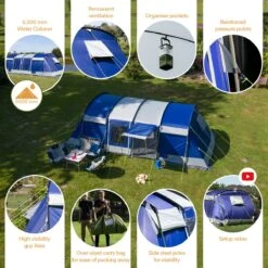 Skandika Montana 8 Sleeper Tent – Tunneltent – 8 Persoons Familietent - Campingtent – Sleeper Technology (2 Tot 4 Extra Donkere Slaapcabines) – Ingenaaide Tentvloer - Muggengaas – 700 X 310 X 200 Cm (LxBxH) – 5000mm Waterkolom – Kamperen – Blauw/wit -Bo Camp Goedkope Winkel 1200x1199 6