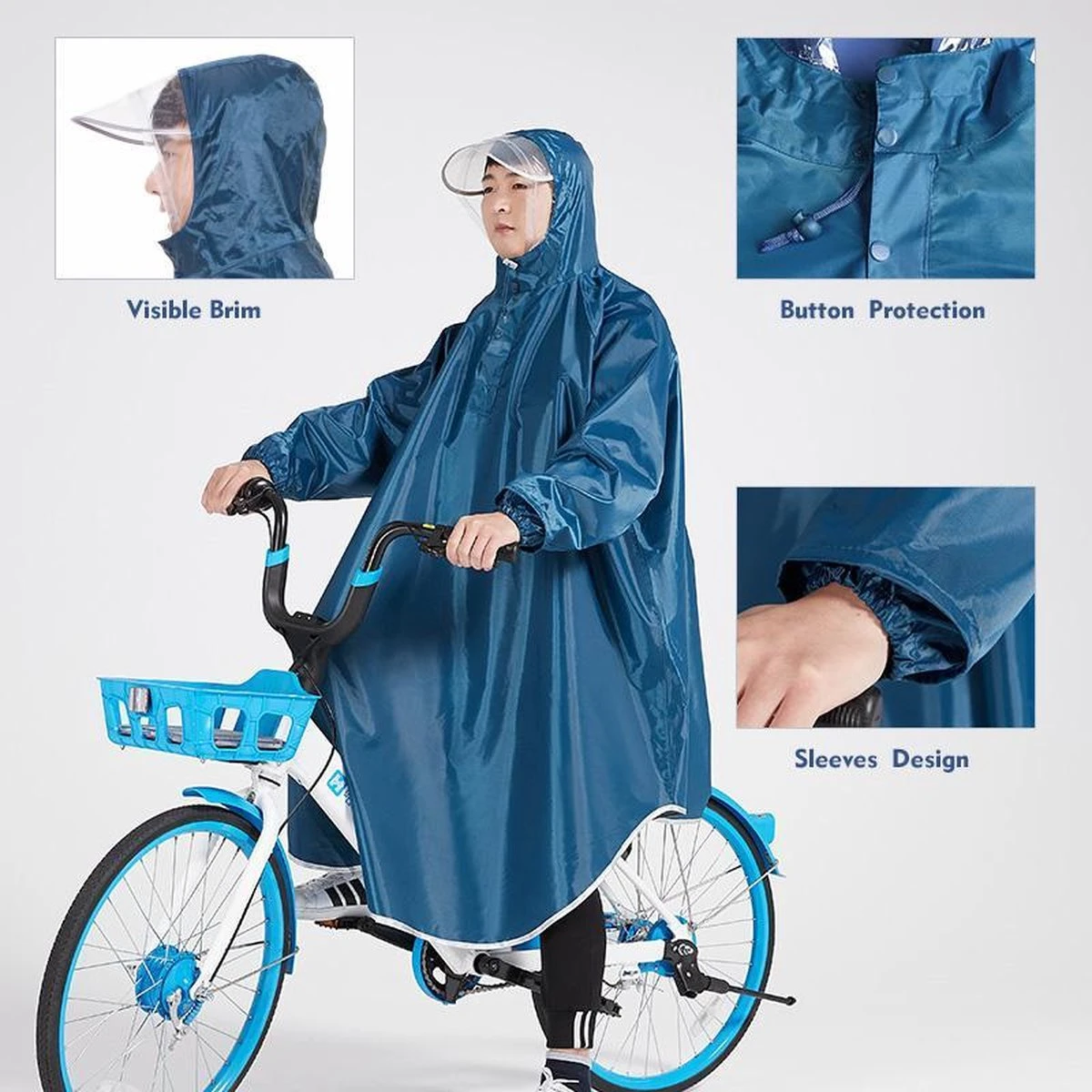 Fuegobird - Poncho Regenponcho - Fiets Wandel Motor - Outdoor Poncho - Kwaliteit Poncho - One Size - Unisex Cyan 3 Fuegobird - Poncho Regenponcho - Fiets Wandel Motor - Outdoor Poncho - Kwaliteit Poncho - One Size - Unisex Cyan - Afbeelding 3