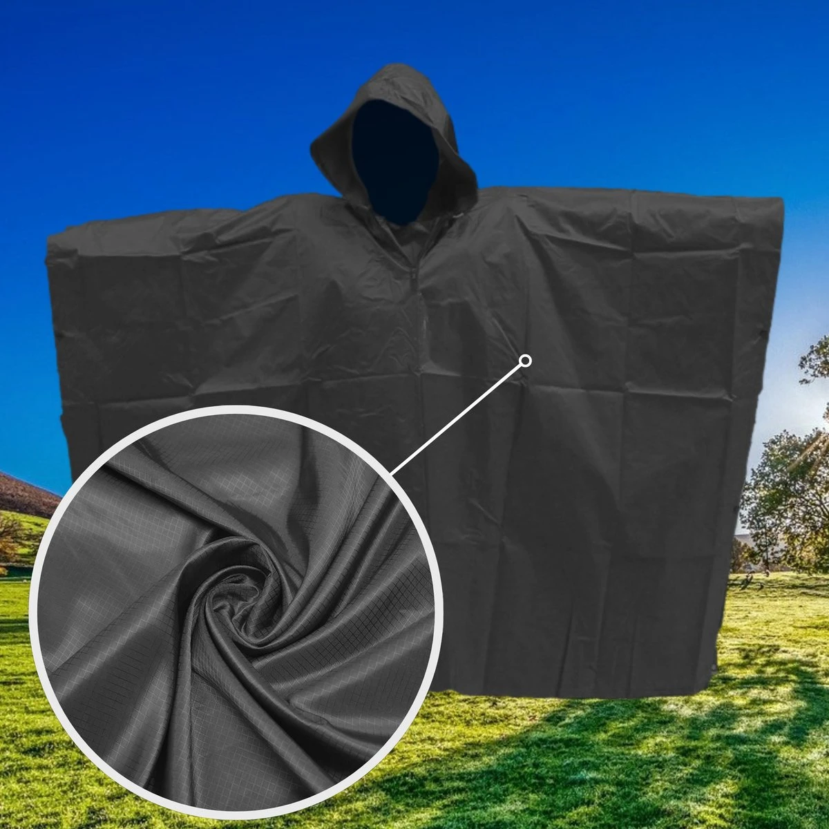 Regenponcho / Fietsponcho Herbruikbaar Voor Volwassenen ( Dames En Heren ) - 200x110cm - 100% Ripstop Polyester - Zwart 3 Regenponcho / Fietsponcho Herbruikbaar Voor Volwassenen ( Dames En Heren ) - 200x110cm - 100% Ripstop Polyester - Zwart - Afbeelding 3