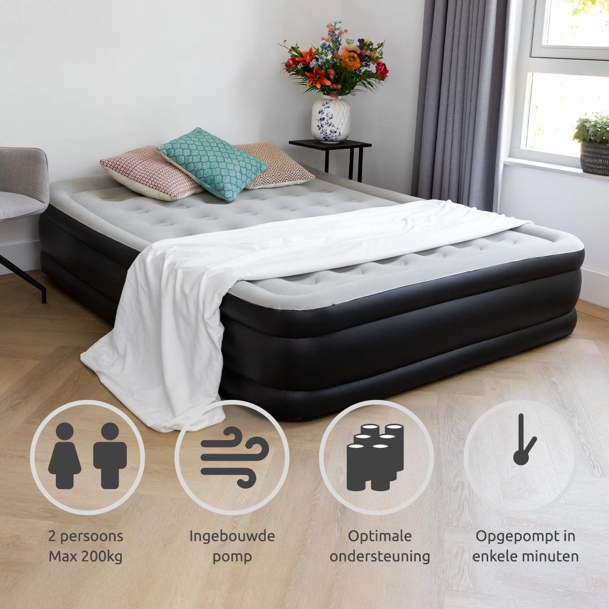 BluMill Luchtbed - 2-persoons - Ingebouwde Pomp - 203x152x36 Cm - Duurzame Keuze 4 BluMill Luchtbed - 2-persoons - Ingebouwde Pomp - 203x152x36 Cm - Duurzame Keuze - Afbeelding 4