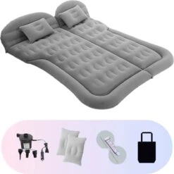 Opblaasbaar Auto Matras - Auto Luchtbed Grijs - Achterbank En Achterbak - Tweepersoons 3-in-1 Universeel Automatras - Inclusief Elektrische Pomp En Accessoires - Kampeer Luchtbed Voor Reizen