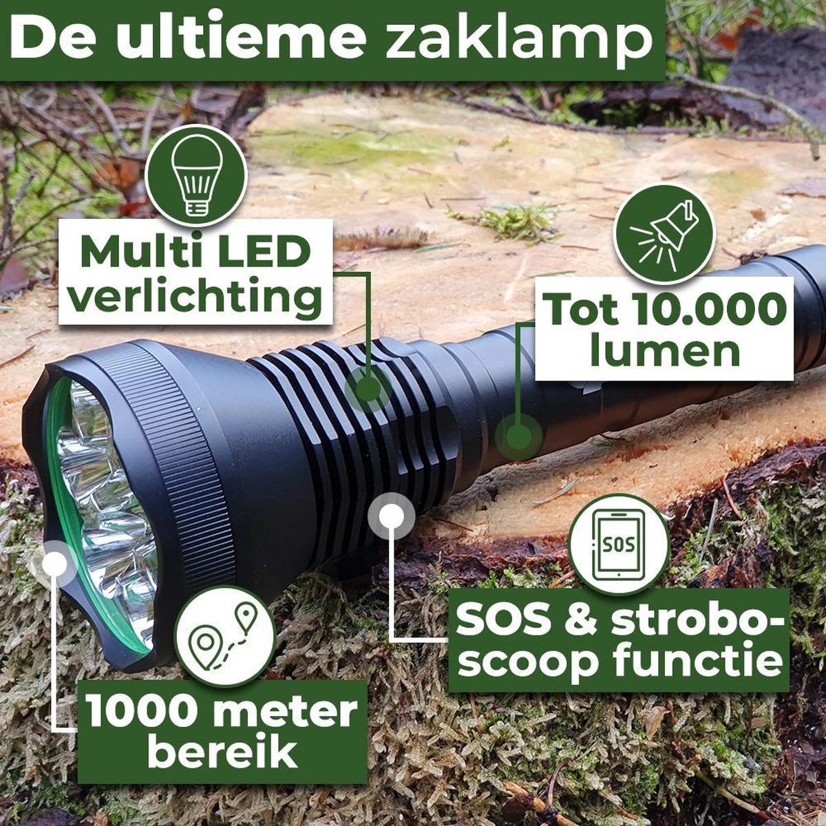 Ultra Krachtige Zaklamp - 10000 Lumen - 9 LED - Waterproof IP-54 - By Unlimited Products 2 Ultra Krachtige Zaklamp - 10000 Lumen - 9 LED - Waterproof IP-54 - By Unlimited Products - Afbeelding 2